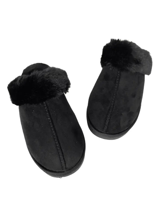 Black Faux Fur Women's Slippers