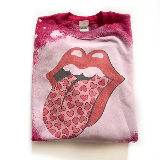 Valentines Day Lips Red Bleached Sweatshirt