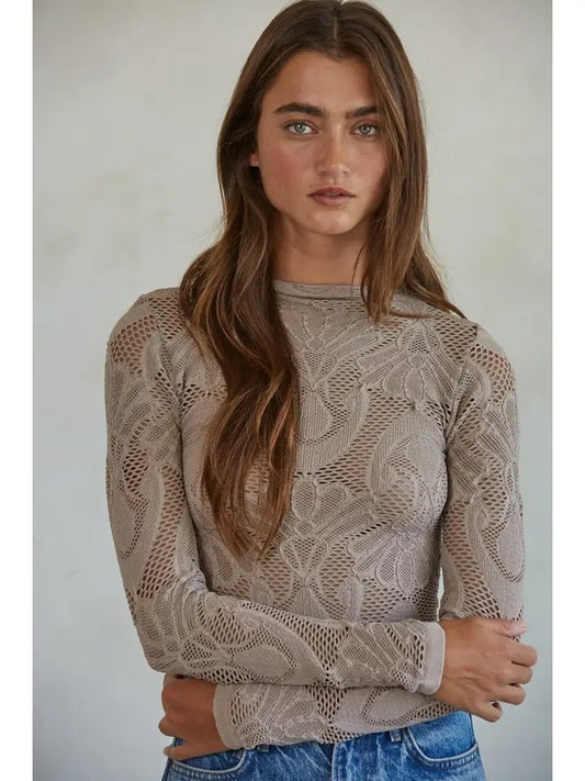 Knit Seamless Jacquard Mock Neck Long Sleeve Top