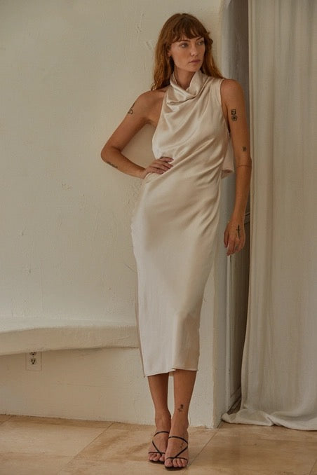 Woven Polyester Spandex Satin Open Back Midi Dress – olive+ella Woven Polyester Spandex Satin Open Back Midi Dress – olive+ella