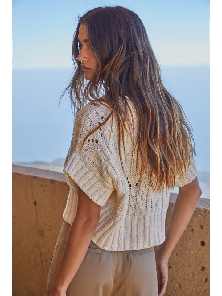 Knit Sweater Crochet Round Neck Short Sleeve Top