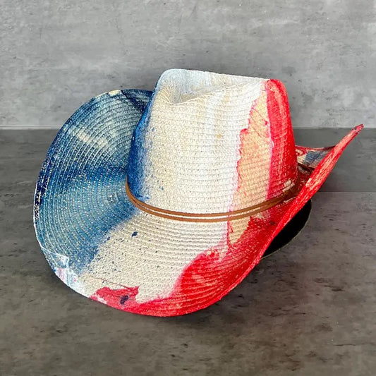 Red White & Blue Straw Cowboy Hat