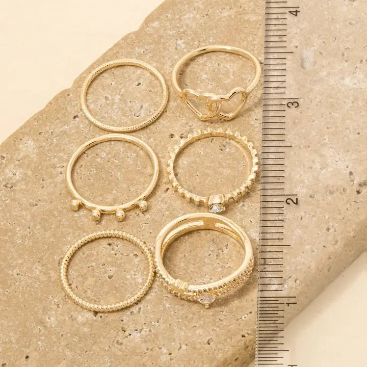 Six Piece Assorted Heart Rings Set