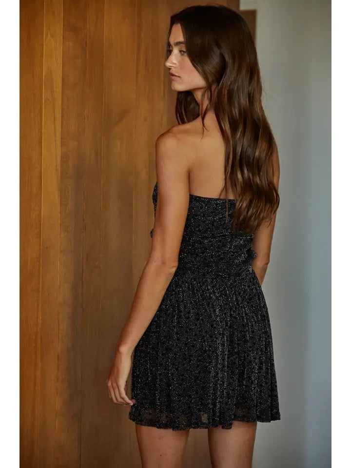 Woven Nylon Polyester Lurex Star Pattern Mini Dress