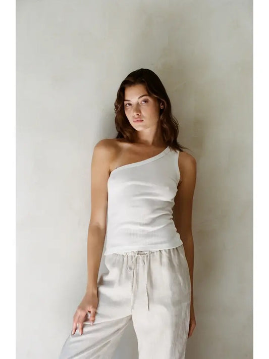 Knit 100% Organic Cotton Ribbed One Shoulder Top