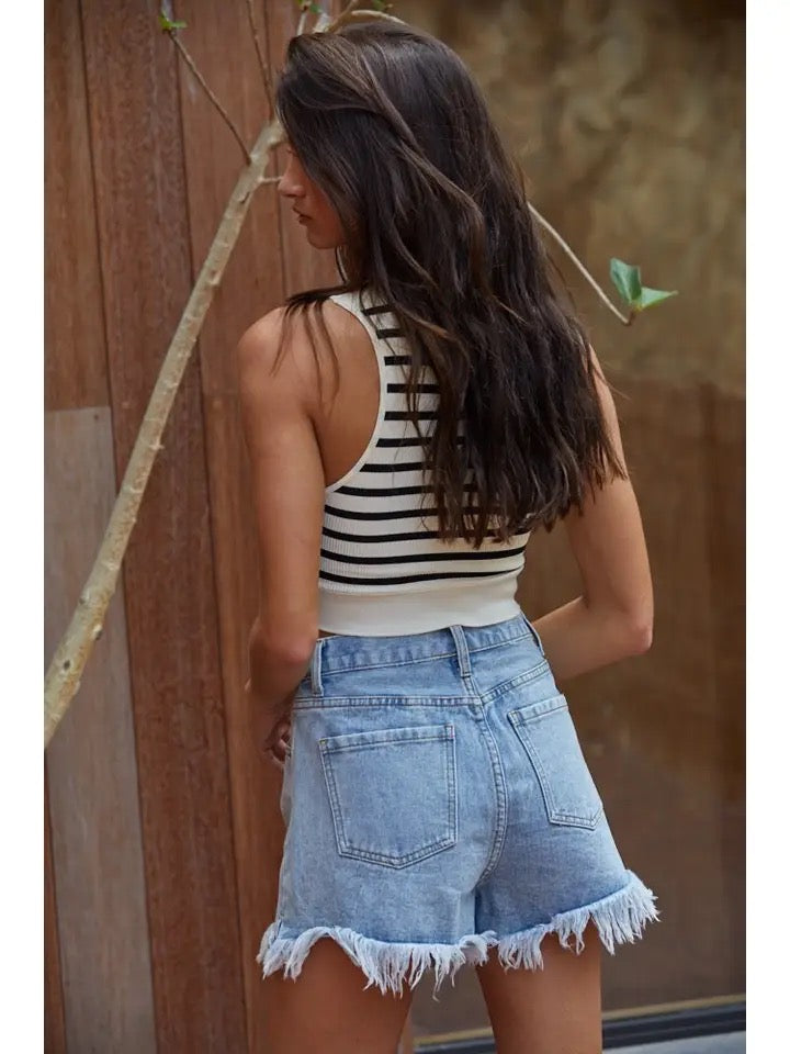 Knit Seamless Ribbed Striped Racerback Brami