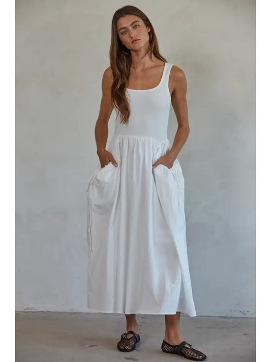 Woven 100% Cotton Poplin Skirt Bodice Midi Dress