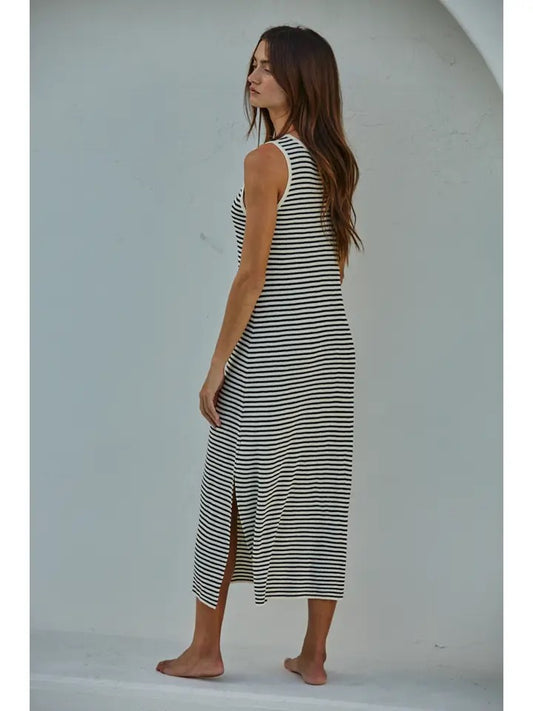 Knit Sweater Viscose Striped Sleeveless Midi Dress