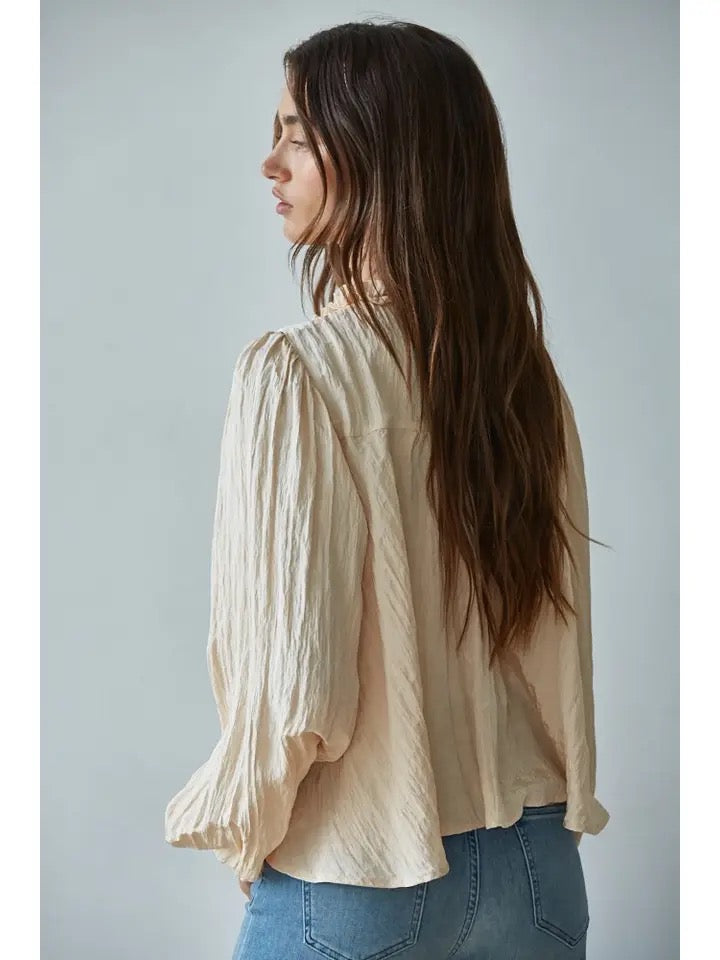 Woven Polyester Nylon Sheer Lace Detail Blouse