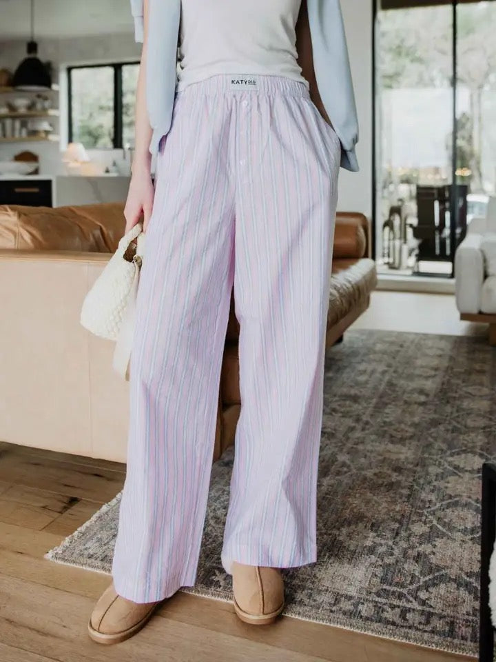 Light Pink and Blue Striped Soft Boxer Pants