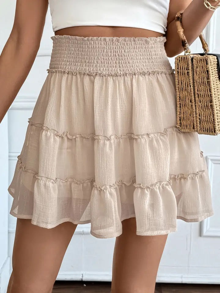 High Waist Frill Tiered Mini Skirt with Built in Short