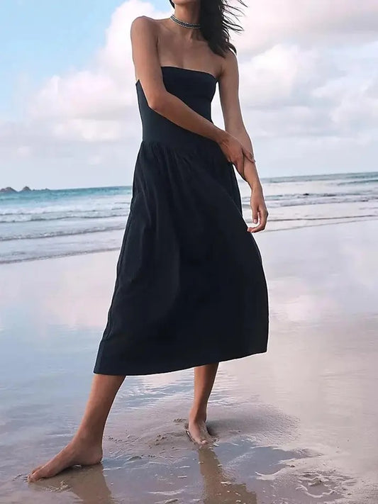 Solid Color Strapless Maxi Dress