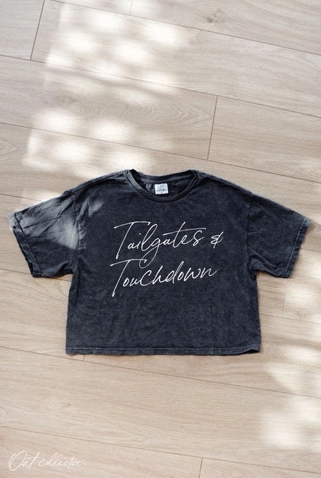 Tailgates and Touchdowns Cropped Mineral Graphic Top