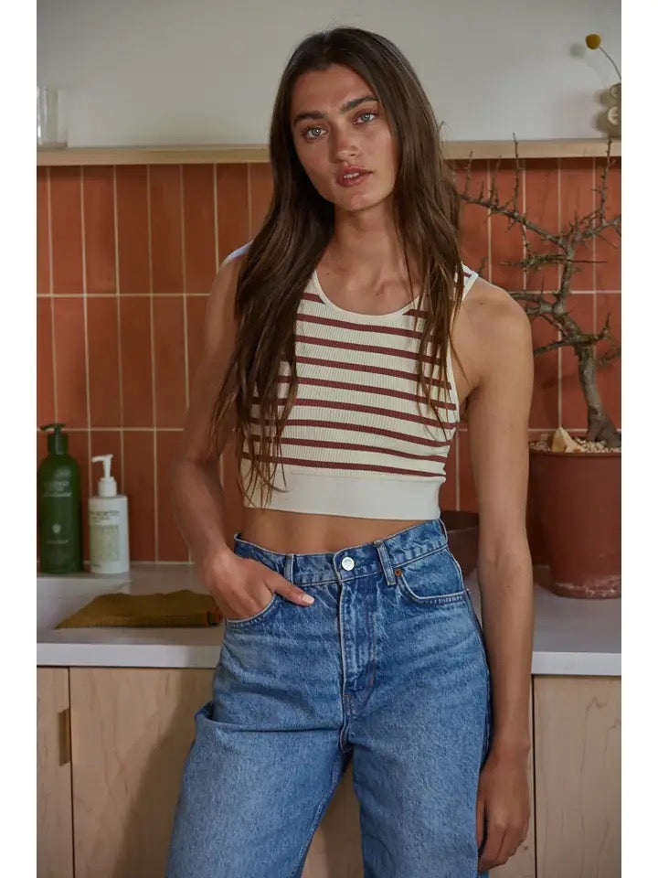 Knit Seamless Ribbed Striped Racerback Brami