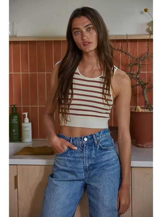 Knit Seamless Ribbed Striped Racerback Brami