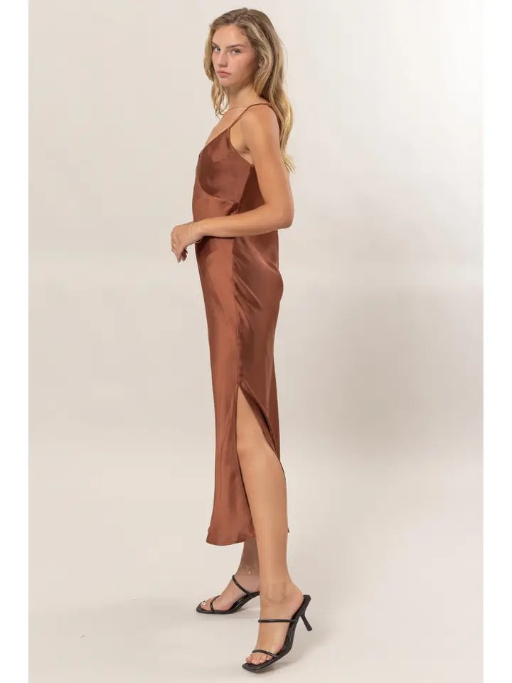 V-Neck Satin Midi Dress