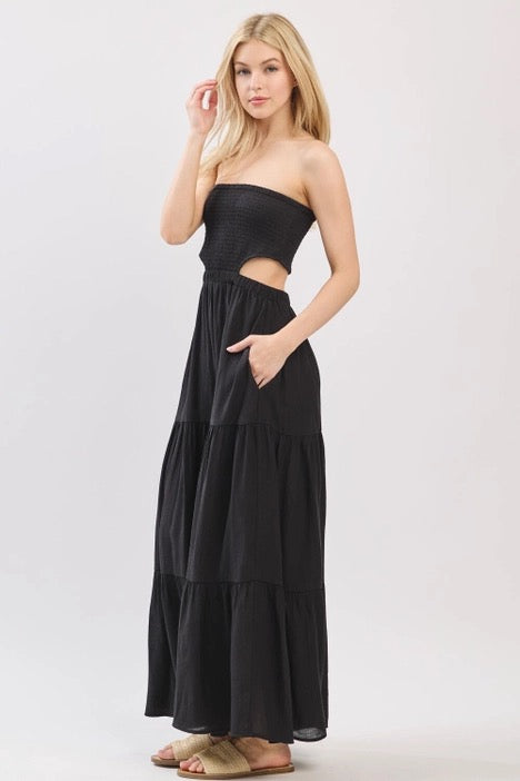 Smocked Tube Top Waist Elastic Tiered Maxi Dress