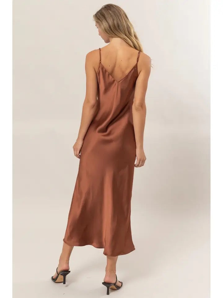 V-Neck Satin Midi Dress