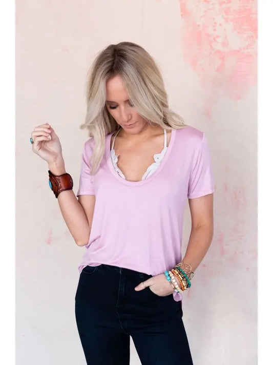 Scoop Neck Bralette Tee - Pink