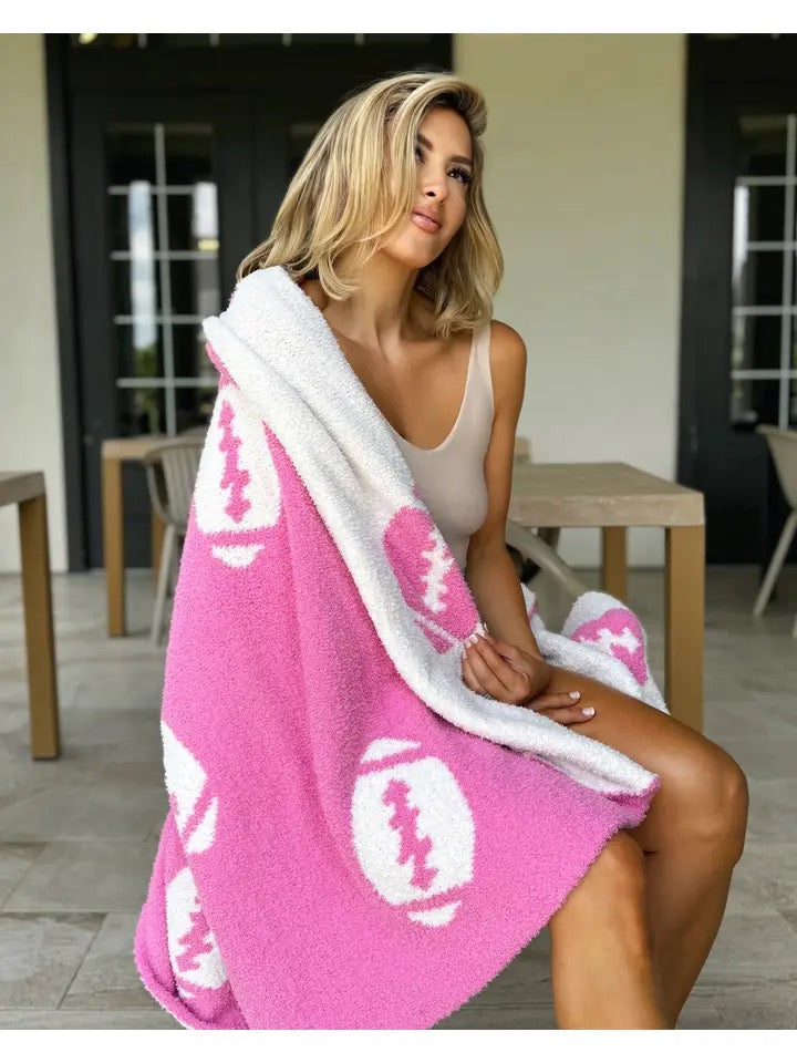 Football Hot Pink Cozy Plush Blanket