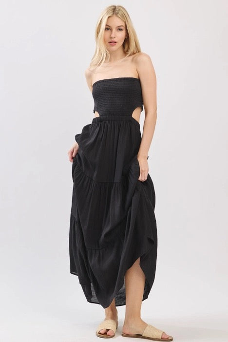 Smocked Tube Top Waist Elastic Tiered Maxi Dress