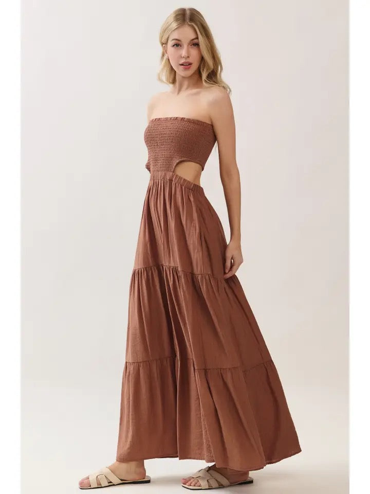 Smocked Tube Top Waist Elastic Tiered Maxi Dress