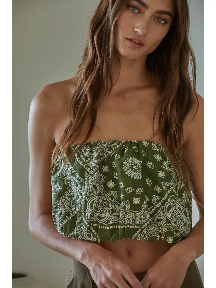 Paisley Print Strapless Tube Top with Lining