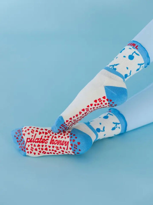 Pilates Cherry Ruffle Crew Grip Sock
