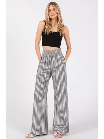 Smocked Waist Wide Leg Pants