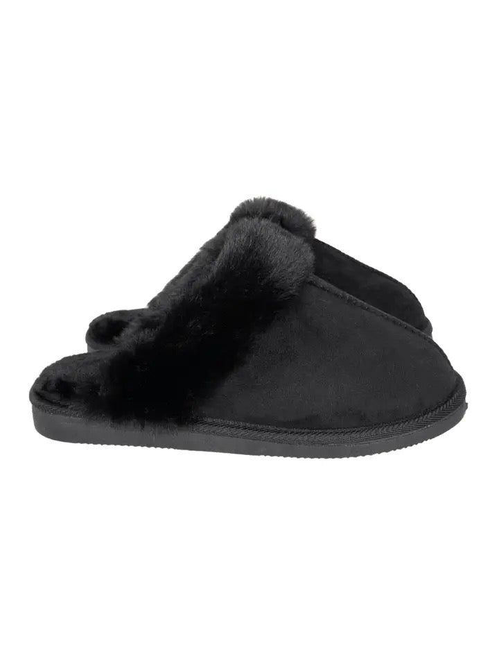 Black Faux Fur Women's Slippers