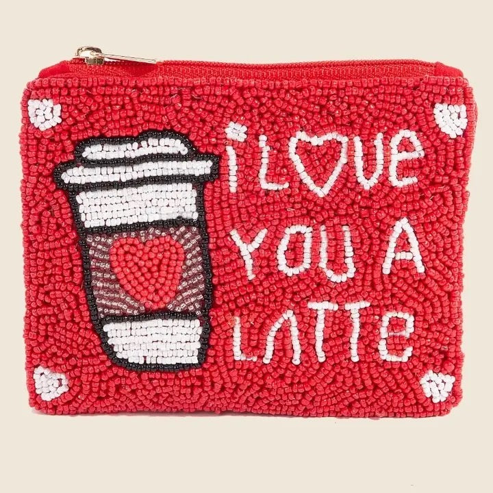 I Love You A Latte Seed Beaded Coin Purse