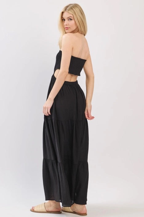 Smocked Tube Top Waist Elastic Tiered Maxi Dress