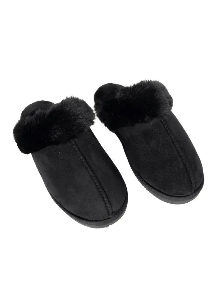 Black Faux Fur Women's Slippers