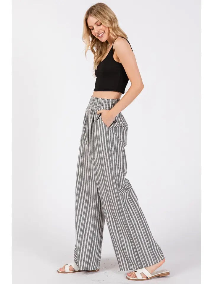 Smocked Waist Wide Leg Pants
