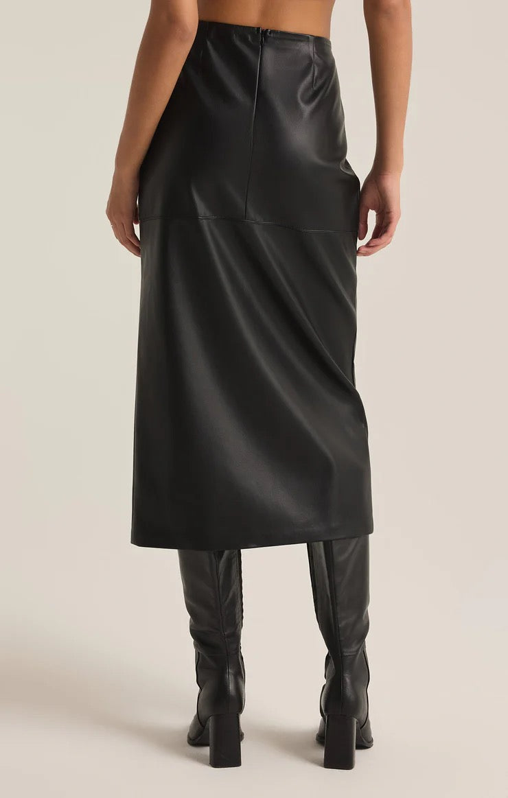 METROPOLITAN FAUX LEATHER MIDI SKIRT