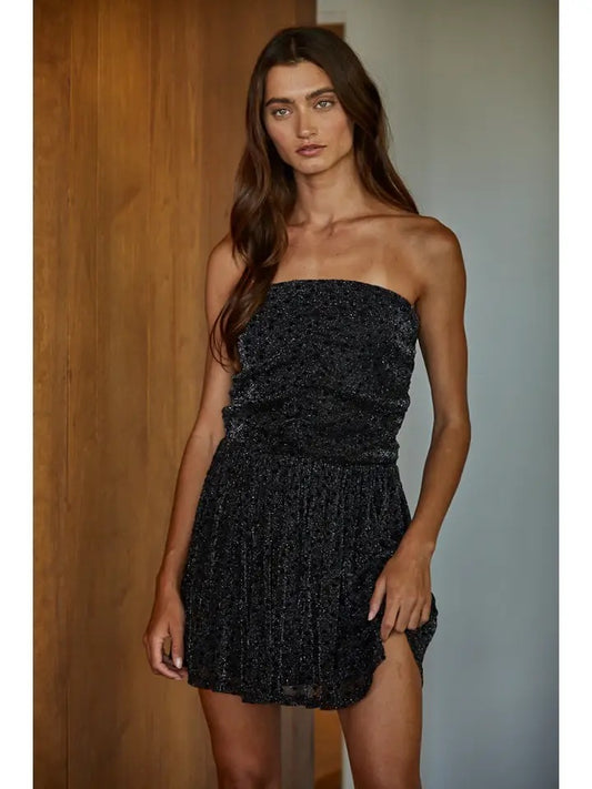 Woven Nylon Polyester Lurex Star Pattern Mini Dress