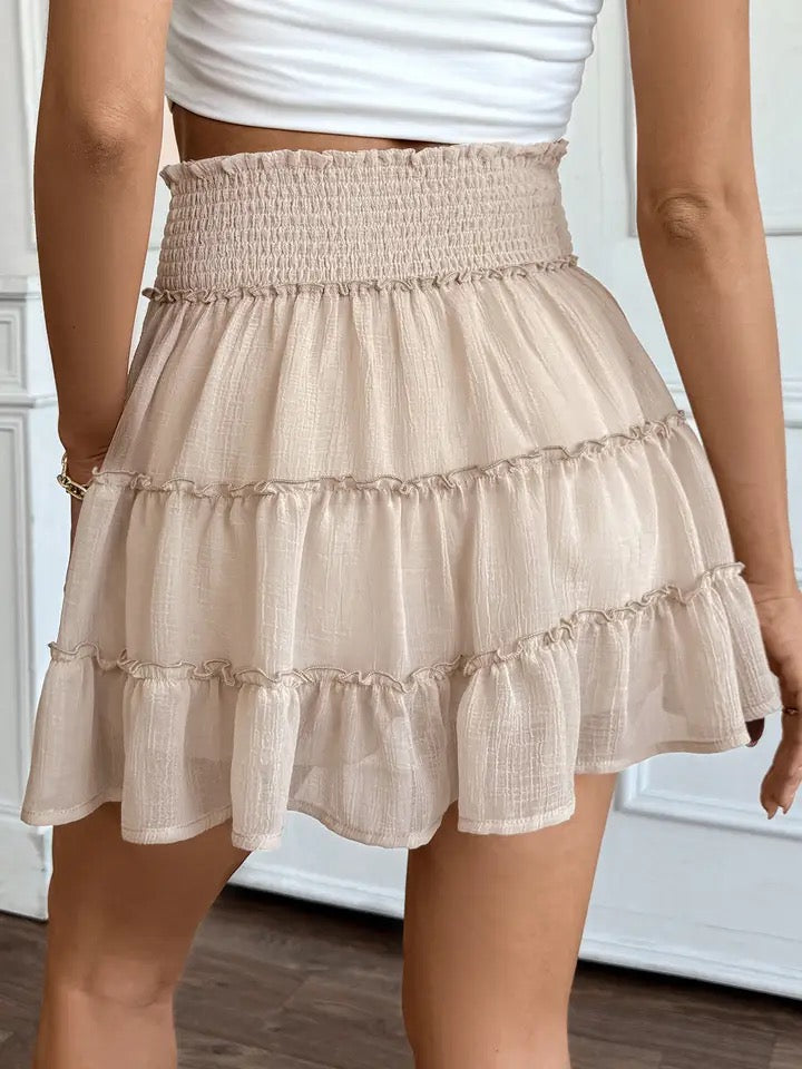 High Waist Frill Tiered Mini Skirt with Built in Short