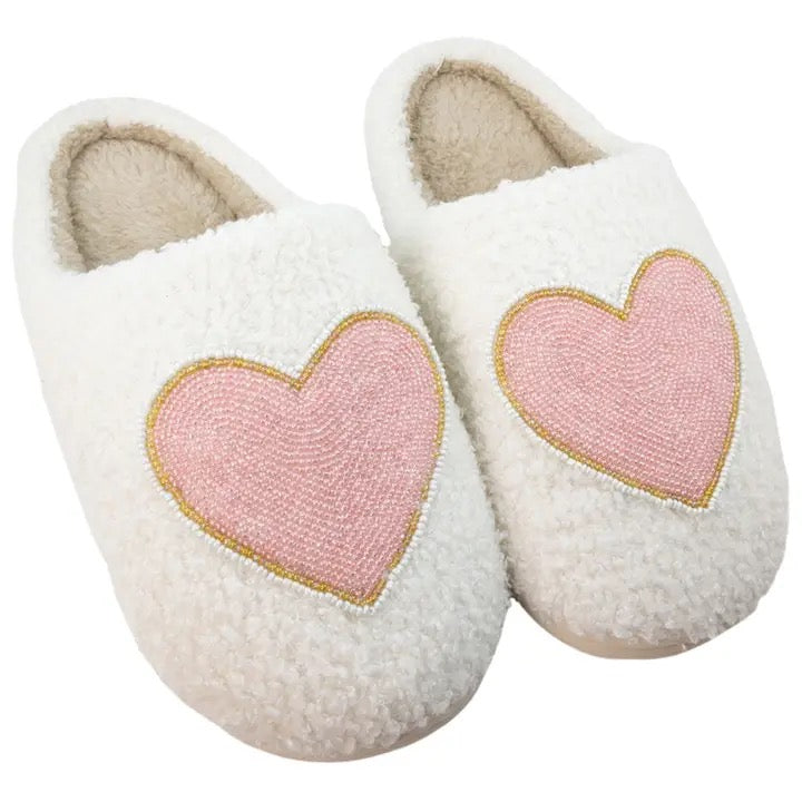 Beaded Pink & Gold Heart Slippers