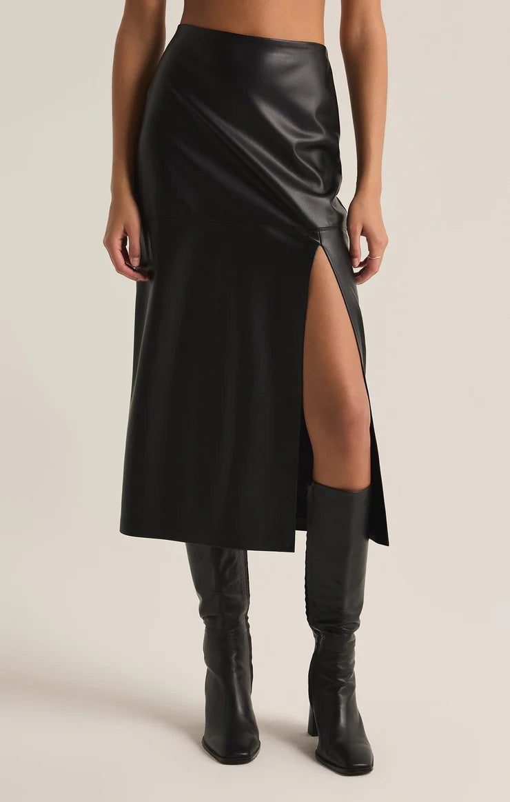 METROPOLITAN FAUX LEATHER MIDI SKIRT