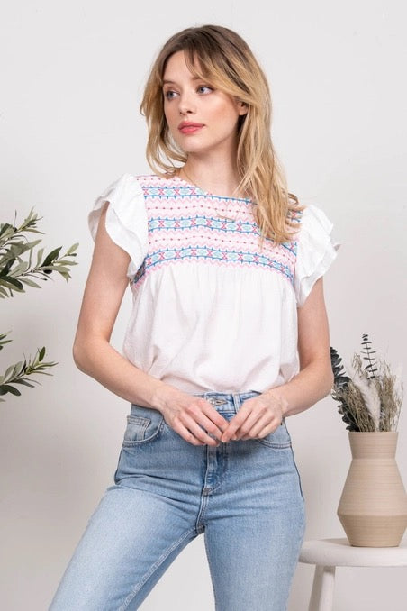 Multicolor Embroidery Woven Top