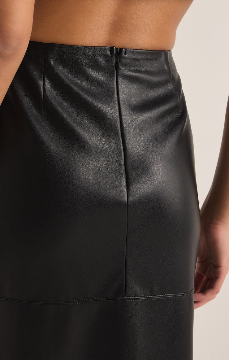 METROPOLITAN FAUX LEATHER MIDI SKIRT