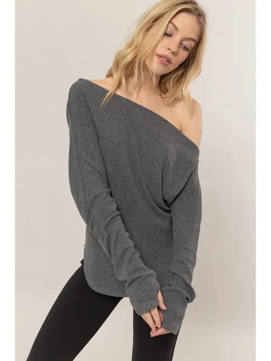 Chase Around Rib Knit One-Shoulder Top