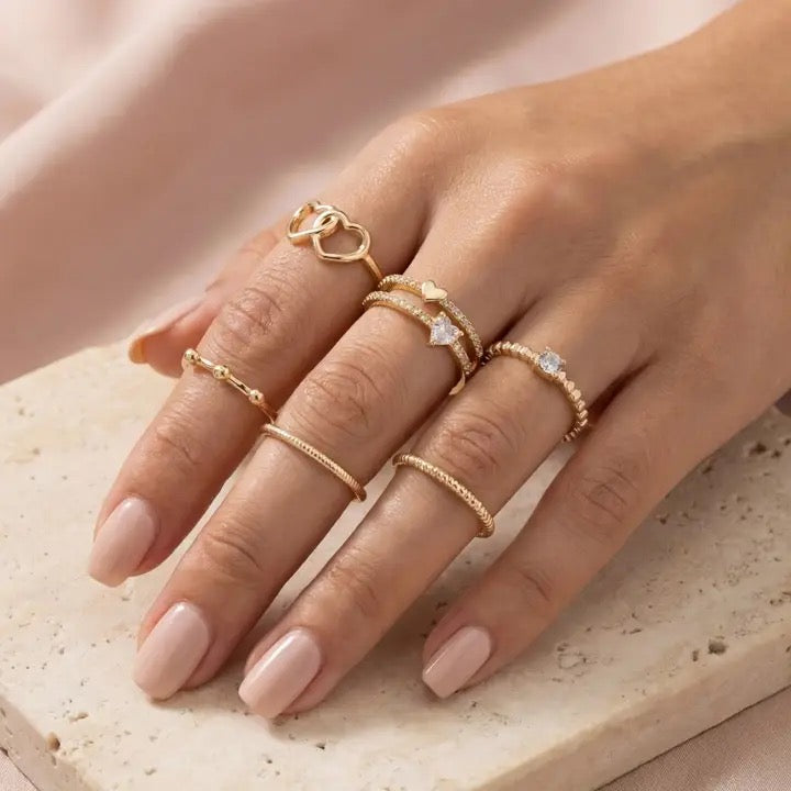Six Piece Assorted Heart Rings Set
