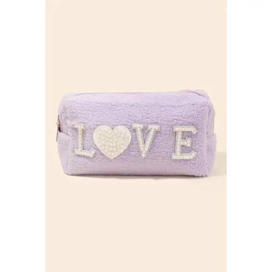Pearly Studded Love Sherpa Pouch