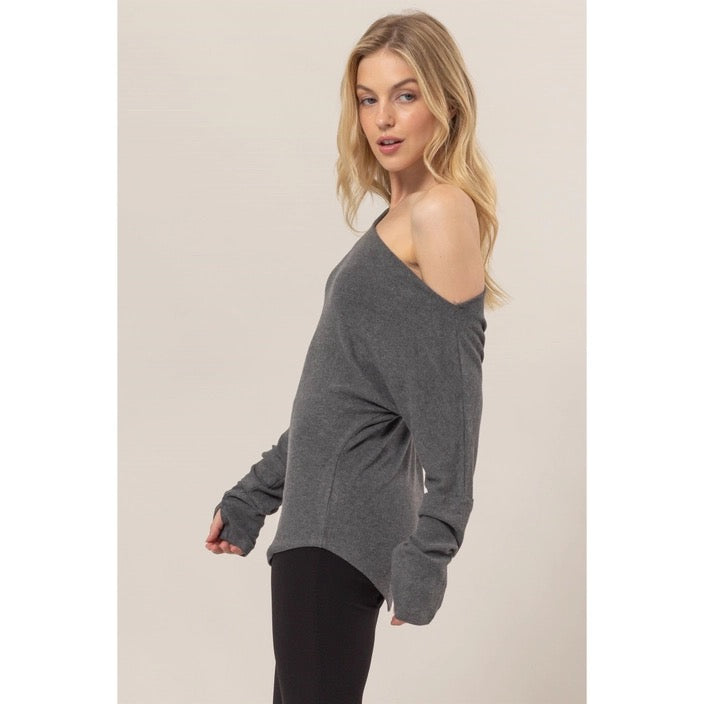 Chase Around Rib Knit One-Shoulder Top