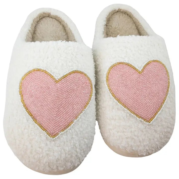 Beaded Pink & Gold Heart Slippers