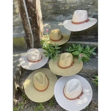 Fashion Straw Fedora w/double belt strap