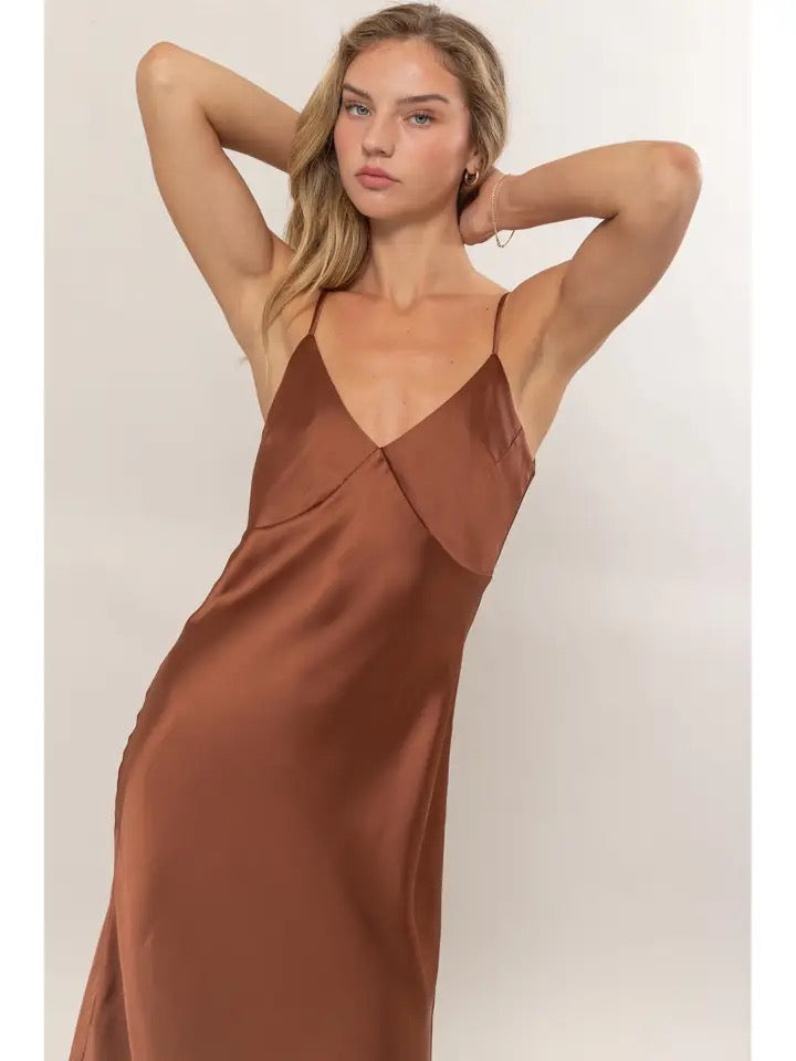 V-Neck Satin Midi Dress