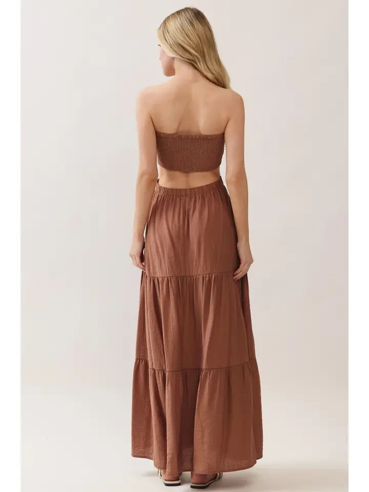 Smocked Tube Top Waist Elastic Tiered Maxi Dress