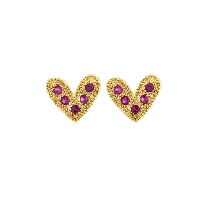 Pink Pave Heart Stud Earrings